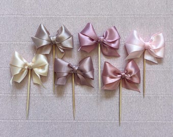 Satin Ribbon Bow Cupcake Toppers: Handmade Party Decor
