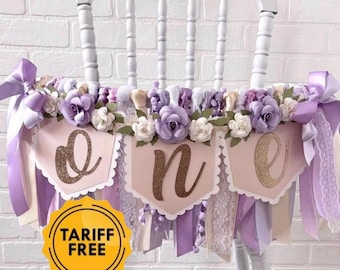Boho Girlande 1. Geburtstag Hochstuhl Girlande mit Lavendel Bändern
