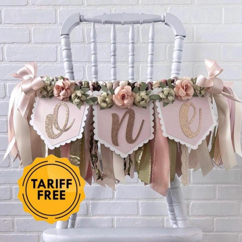 Boho Blumen Hochstuhl Banner: Mädchen 1 Bild 1