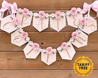 Personalisiertes Namensbanner mit Rosen, Babyparty-Dekor