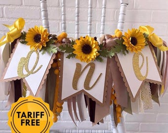 Sonnenblume erster Geburtstag Hochstuhl Banner, Floral ONE Banner