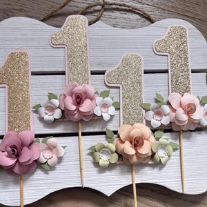 1st Birthday Floral Cake Topper, Blush Roses ONE Banner, Paper Flowers, 1st Birthday Floral Decor, Baby Girl Birthday Decor