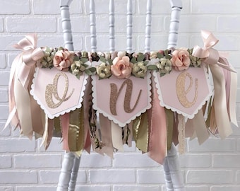 Boho Floral High Chair Banner: Girl 1st Birthday Ribbon Garland