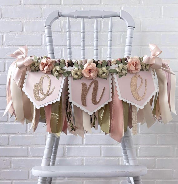 Boho Floral High Chair Banner: Girl 1st Birthday Ribbon Garland