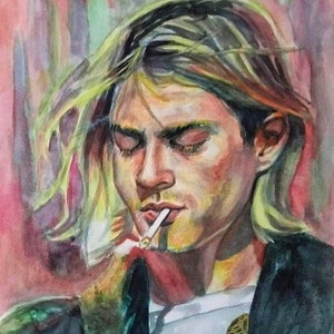 Kurt Cobain - Acuarela sobre papel Strathmore y Cartón