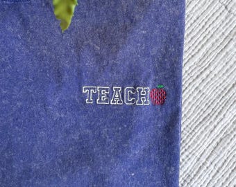 Acid Wash TEACH T-Shirt with Embroidered Apple | Retro Teacher Shirt Gift