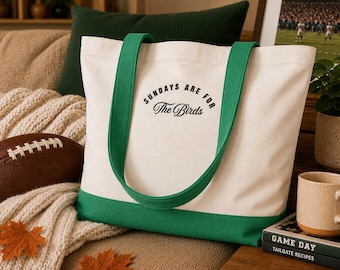 Embroidered Football Tote Bag, Sundays Are For The Birds Canvas Tote, Philly Game Day Bag, Tailgate Gift, Reusable Grocery Bag