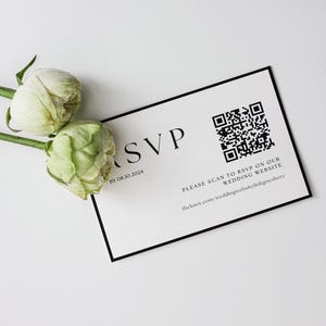 Minimalistic Wedding Invitation RSVP card Digital Download with QR Code