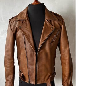 Mens Handmade Vintage Leather Brown Jacket Motorcycle Jacket Casual Biker Leather Jacket Coat Best gift For Biker Riding Racers Retro Biker