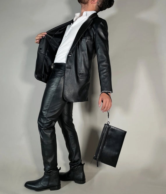 Men's Slim-fit Genuine Cow Leather Pants | Sleek Black