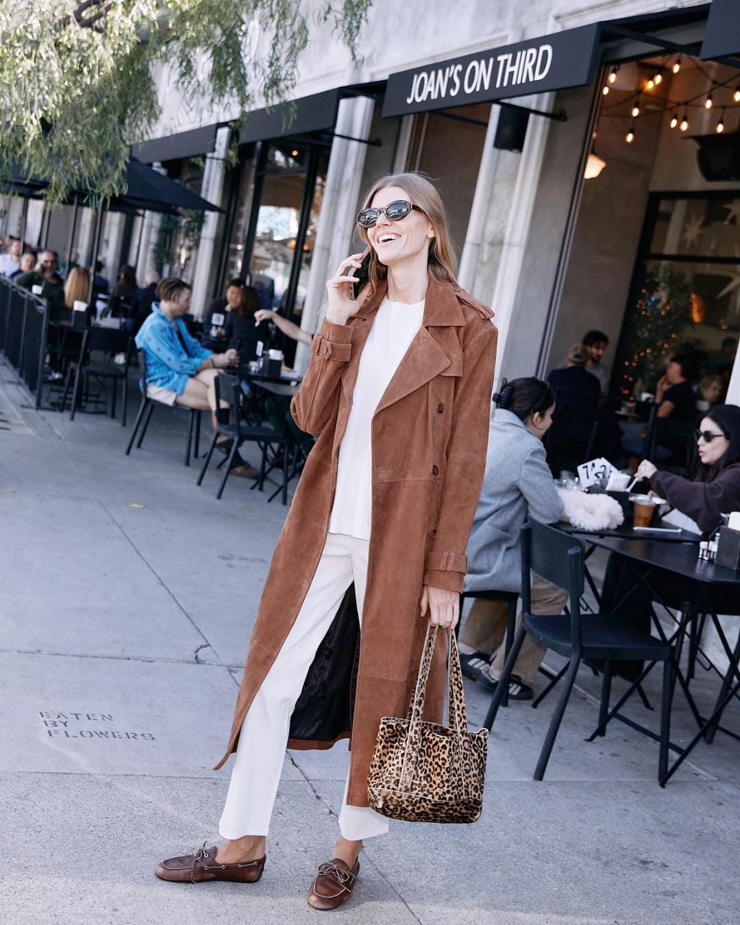 Women's Brown Suede Trench Coat Double-breasted Long Leather