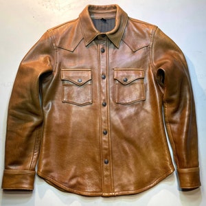 Handcrafted Genuine Brown Leather Shirt – Western Style Button-Up Jacket for Men – Premium Vintage Leather Top Brown Leather Jacket Gift