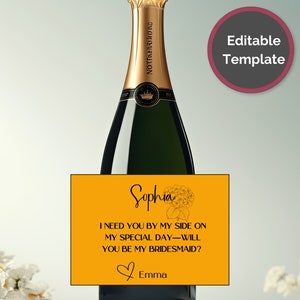 Editable champagne labels bridesmaid proposal | Champagne labels downloadable | Champagne label her |downloadable champagne labels