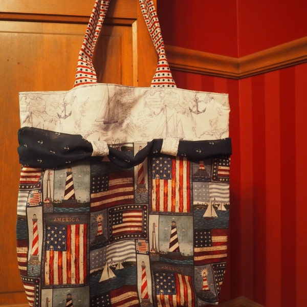 Patriotic Americana Nautical Tote Bag