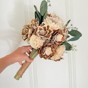 Ivory & Neutral Sola Wood Flower Wedding Bouquet for Brides, Bridesmaids Bouquet, Flower Girl and Toss Bouquet, Unique Boho Wedding Bouquet
