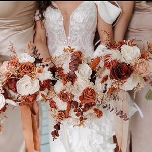Terracotta, Rust, Copper Orange Bridal & Bridesmaid Bouquet, Sola Wood Bouquet, Dried Flowers Bouquet for Wedding, Boho Elopement Bouquet
