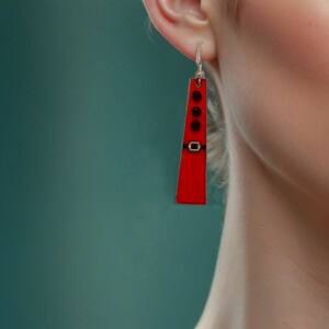 Women girls Christmas holiday Santa earrings dangle ornament earrings laser cut hand painted gem accents