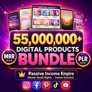 55 miljoner+ digitala PLR-paket | E-böcker, kurser, mallar och masterprodukter för återförsäljningsrättigheter | Direkt nedladdning