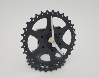 recycled bike gear desk clock, black and white