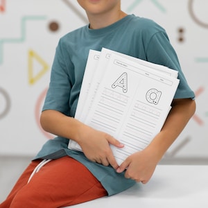 Folhas de exercícios para traçar o alfabeto – Letras imprimíveis para prática de caligrafia infantil – PDF para pré-escola e jardim de infância – Atividade de aprendizagem em casa