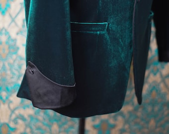 Silk and Velvet Tuxedo Jackets---Custom Made in Hunter Green--Decadence'89