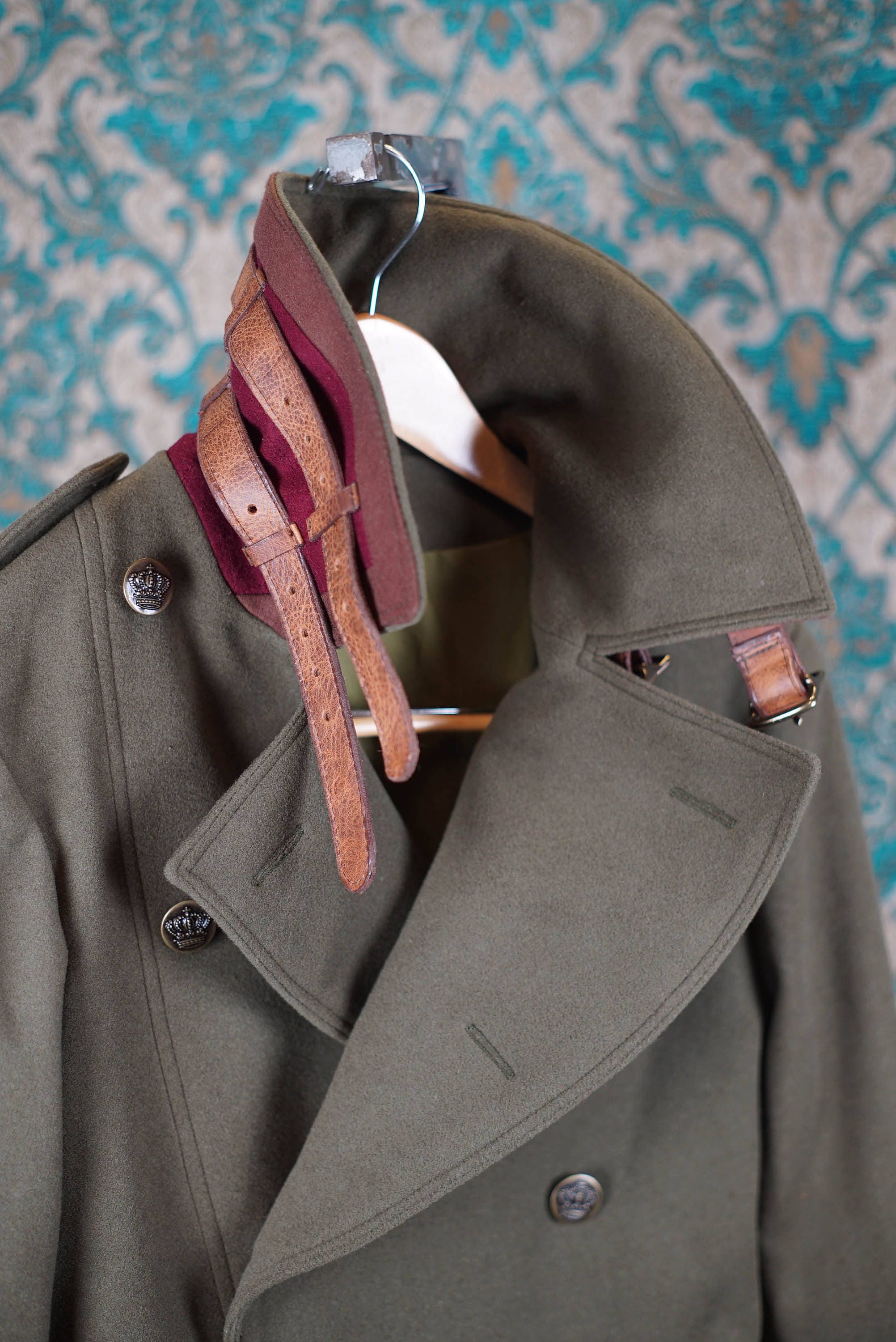 Olive Wool Greatcoatswith Waxed Leather Detailing - Etsy Israel