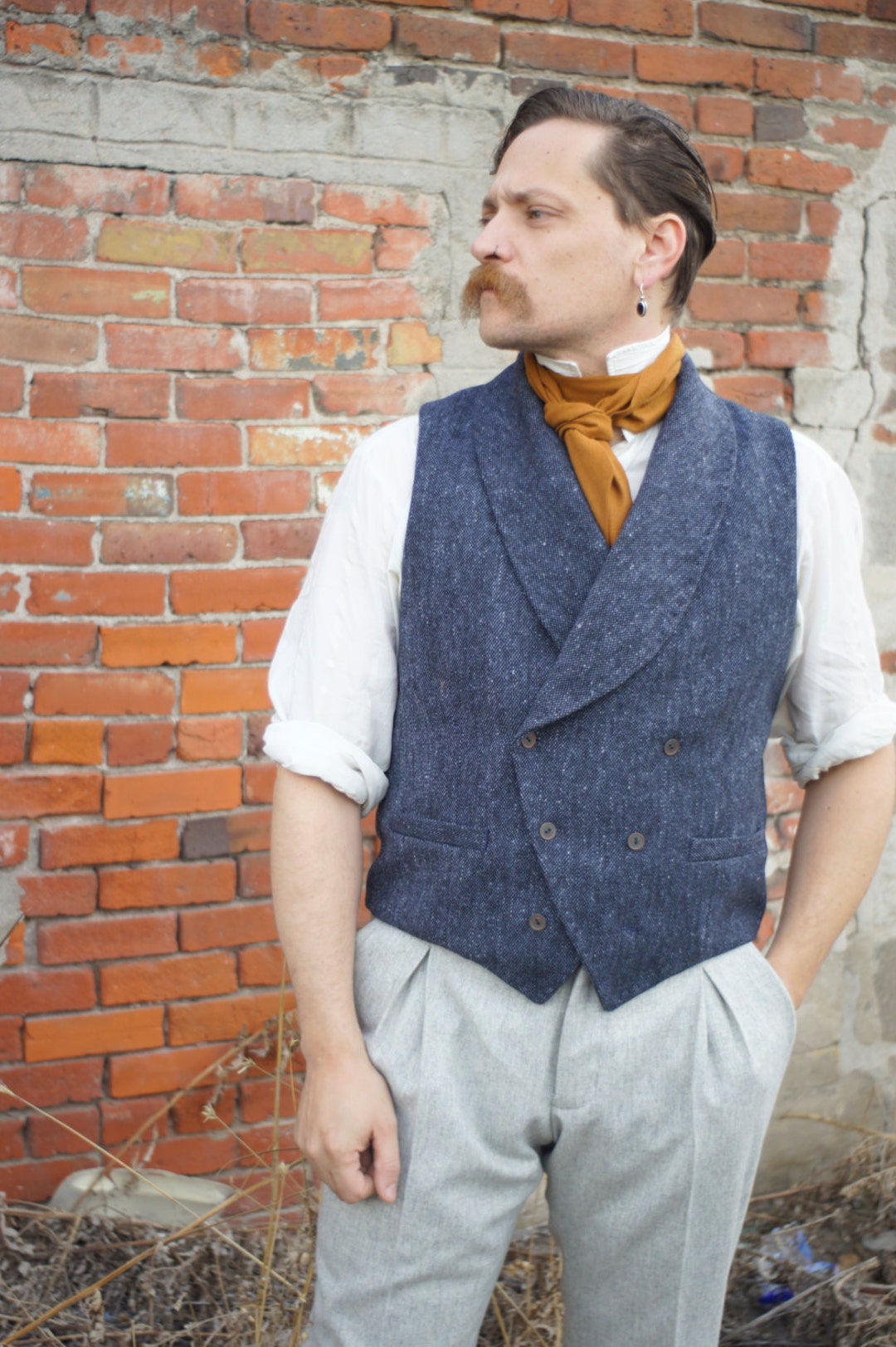 Tweed Double-breasted Vests----with Shawl Collars