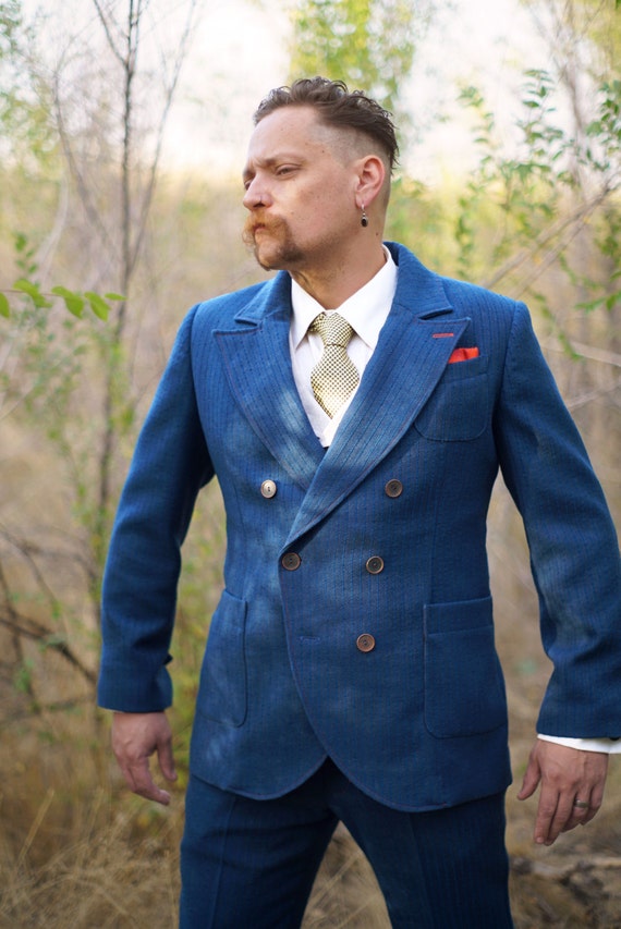 The Double-breasted Suitretro-modern in Denim Blue - Etsy