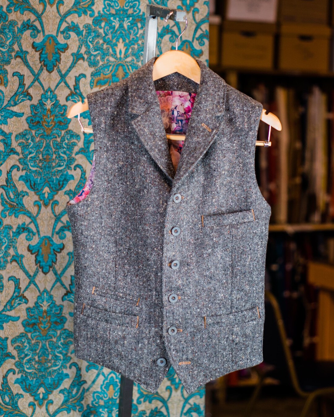 【Euro Vintage】Studio Donegal multi vest Ladies Vest - Studio Donegal Handwoven Donegal Tweed