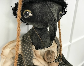 Crow EPATTERN-primitive Raven cloth doll craft digital download sewing pattern-PDF Brenda Sanker