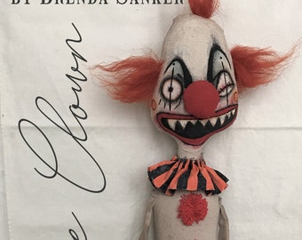 Clown Halloween EPATTERN-primitive cloth doll craft digital download sewing pattern-PDF Brenda Sanker