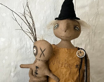 Witch EPATTERN-primitive witch cloth doll craft digital download sewing pattern-PDF Brenda Sanker