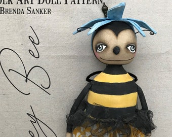 Bee EPATTERN-primitive cloth doll craft digital download sewing pattern-PDF Brenda Sanker