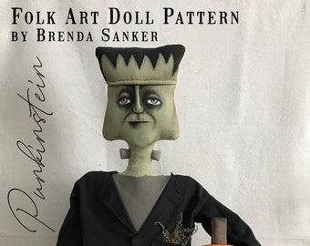 Frankenstein and Pumpkin Halloween EPATTERN-primitive cloth doll craft digital download sewing pattern-PDF Brenda Sanker