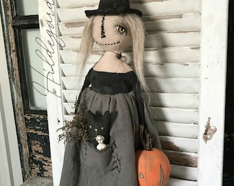 Witch EPATTERN-primitive witch cloth doll craft digital download sewing pattern-PDF Brenda Sanker