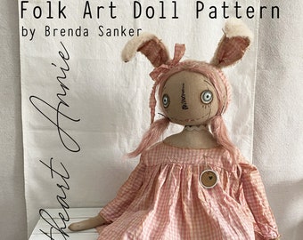 Bunny Rabbit Annie EPATTERN-primitive cloth doll craft digital download sewing pattern-PDF Brenda Sanker
