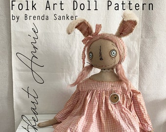Bunny Rabbit Annie EPATTERN-primitive cloth doll craft digital download sewing pattern-PDF Brenda Sanker