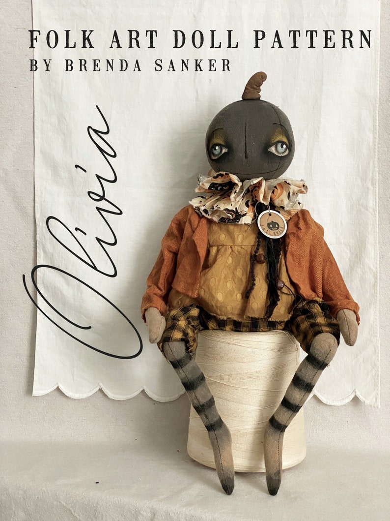 Pumpkin EPATTERN-primitive cloth doll craft digital download sewing pattern-PDF Brenda Sanker image 1