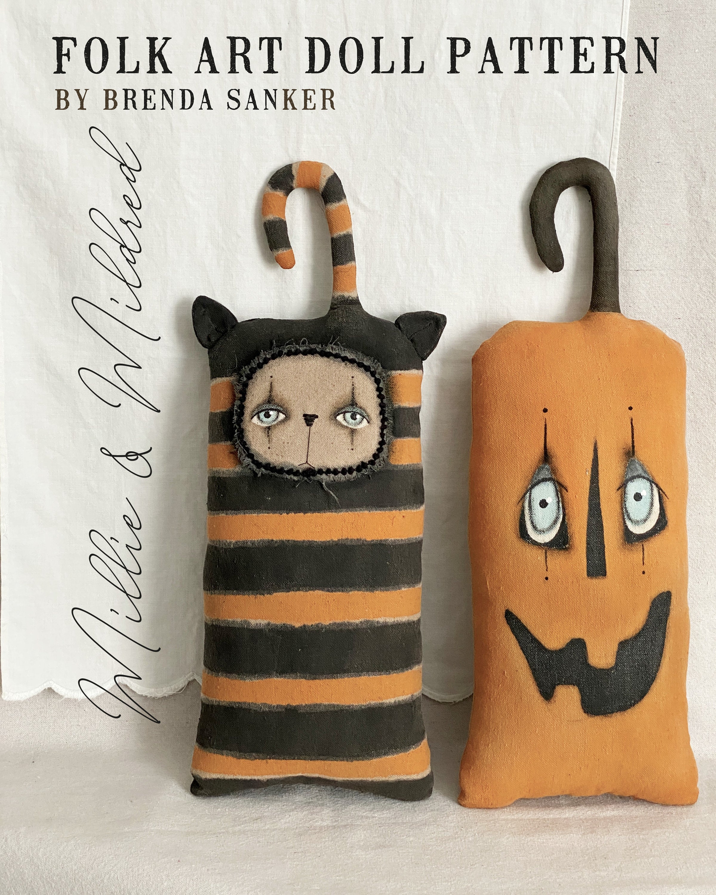 Cat Pumpkin EPATTERN-primitive cloth doll craft digital download sewing pattern-PDF Brenda Sanker