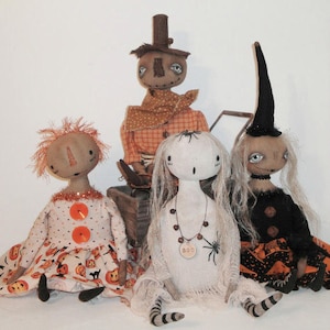 Witch, Ghost, Scarecrow, Annie EPATTERN-primitive Halloween cloth doll craft digital download sewing pattern-PDF Brenda Sanker