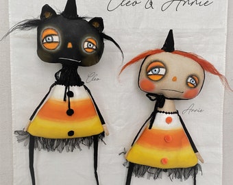 Annie Cat Halloween EPATTERN-primitive cloth doll craft digital download sewing pattern-PDF Brenda Sanker