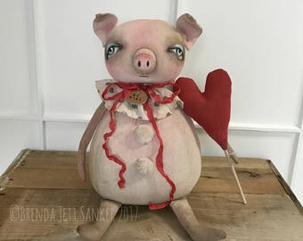 Pig EPATTERN-primitive pig cloth doll craft digital download sewing pattern-PDF Brenda Sanker