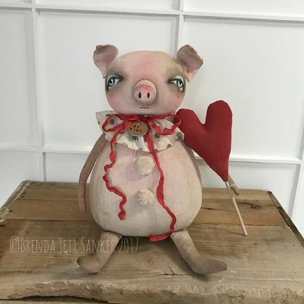 Pig EPATTERN-primitive pig cloth doll craft digital download sewing pattern-PDF Brenda Sanker