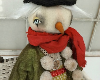 Snowman PDF PATTERN-primitive snowman cloth doll craft digital download sewing pattern-PDF Brenda Sanker