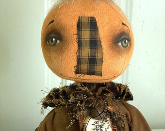 Pumpkin Boo #C  ~ Handmade Doll ~ Primitive Folk Art Pumpkin Halloween Doll