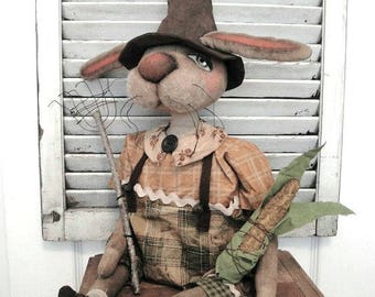 Rabbit EPATTERN-primitive bunny cloth doll craft digital download sewing pattern-PDF Brenda Sanker