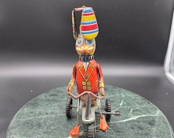 Vintage Wind-Up Tin Duck on Tricycle Set of 2 Working Mid Century Toy