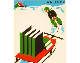 Paint by Number Pattern of Historic WPA Poster/ January: A Good Year of Reading Ahead/ SCALED TO 11" x 17"/ Digital Download