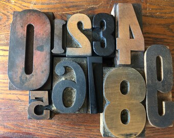 Antique Letterpress Printers WOOD TYPE Numbers 0 thru 9