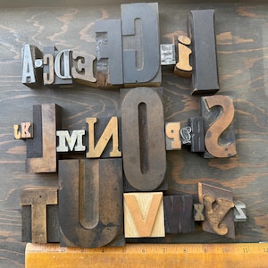 Bloc d'imprimerie ancien : alphabet en bois, métal ou cuivre - Choisissez votre lettre